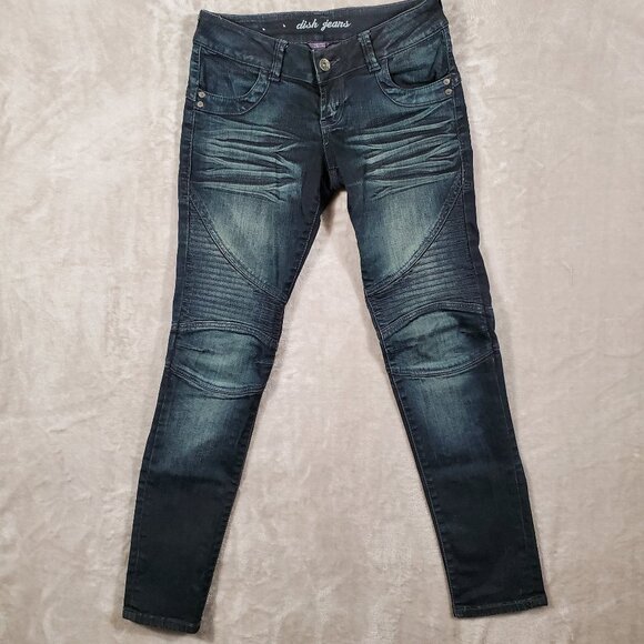 DISH JEANS Paris ultra skinny low rise dark wash L32 biker style Pre-owned - Picture 1 of 14